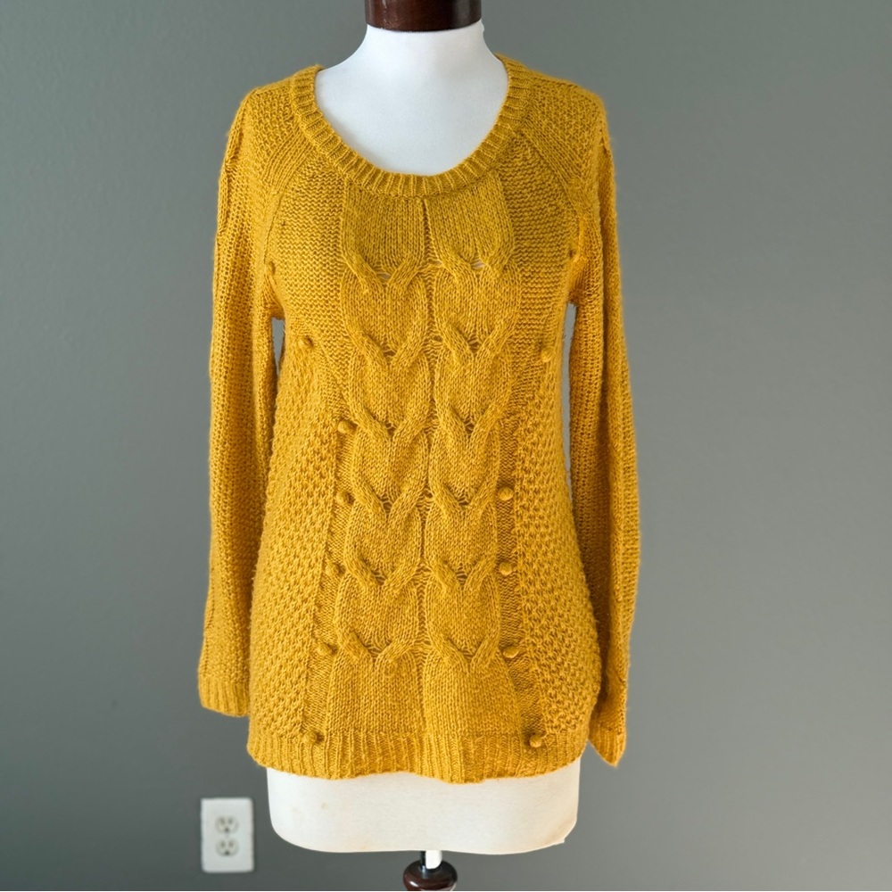 Pins & needles Anthropologie Mustard yellow cable knit sweater Sz M